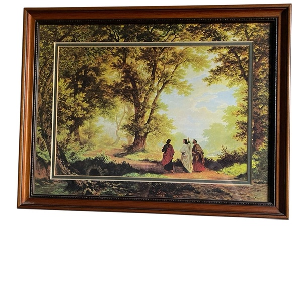 Vintage Dickson Way To Emmaus Wood Framed Print Jesus & Disciples 17.5”x 13.5” - Picture 2 of 14